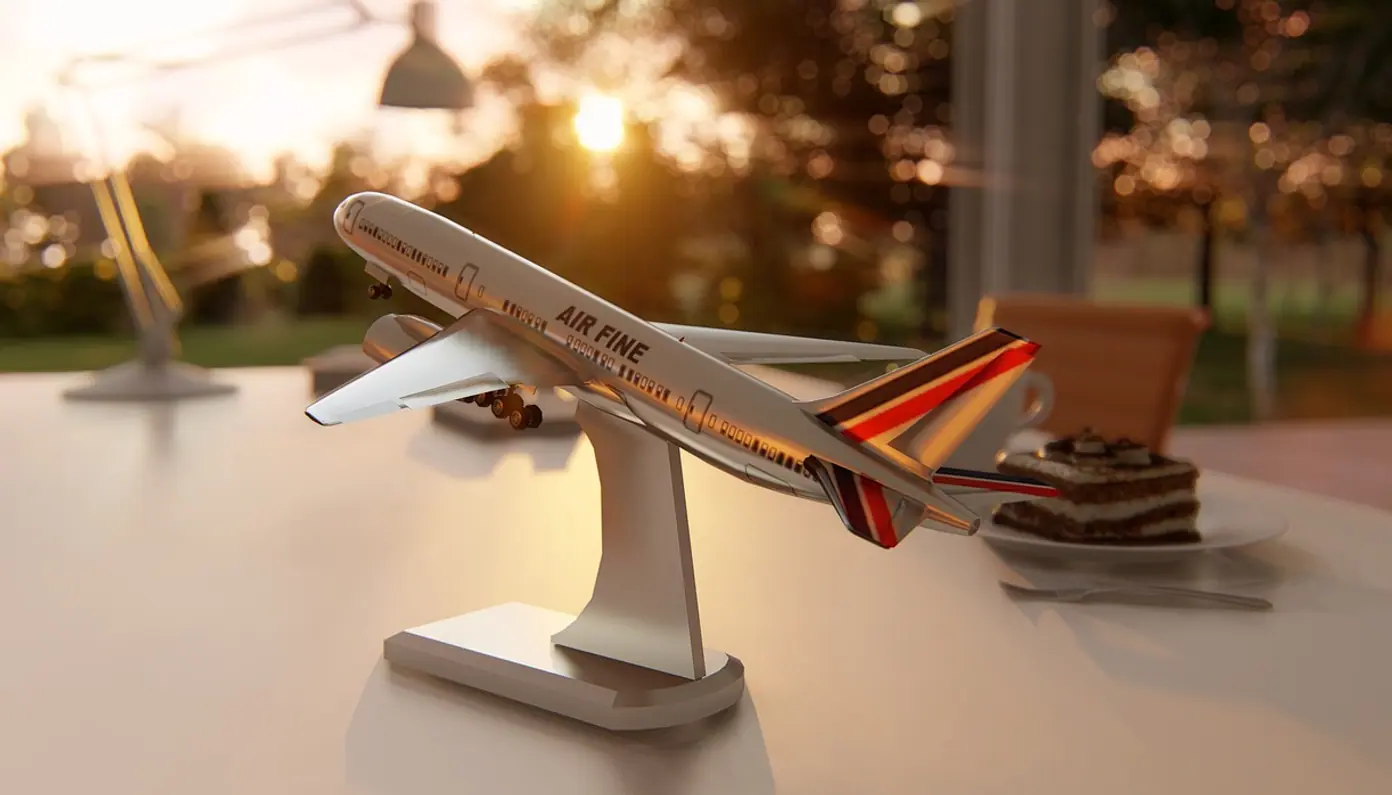 Aeroplane, table and airport