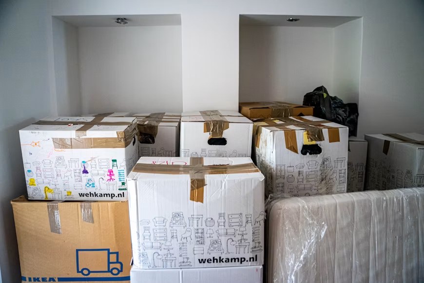 Cardboard boxes packed for a home move